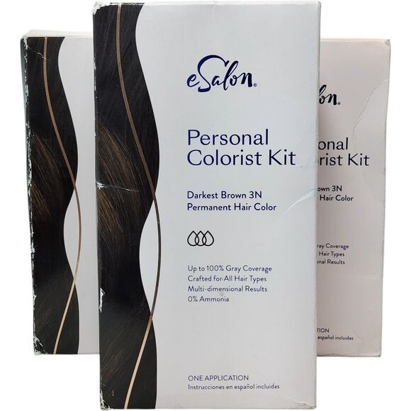 Lot Of 3 eSalon Personal Colorist Kit Darkest Brown 3N Permanent Hair Color Dye - Picture 1 of 6